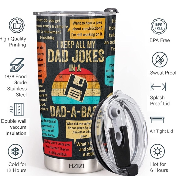 NIB “Dad Jokes” 20 Ounce Hot & Cold 20 Ounce Beverage Tumbler - Picture 5 of 6